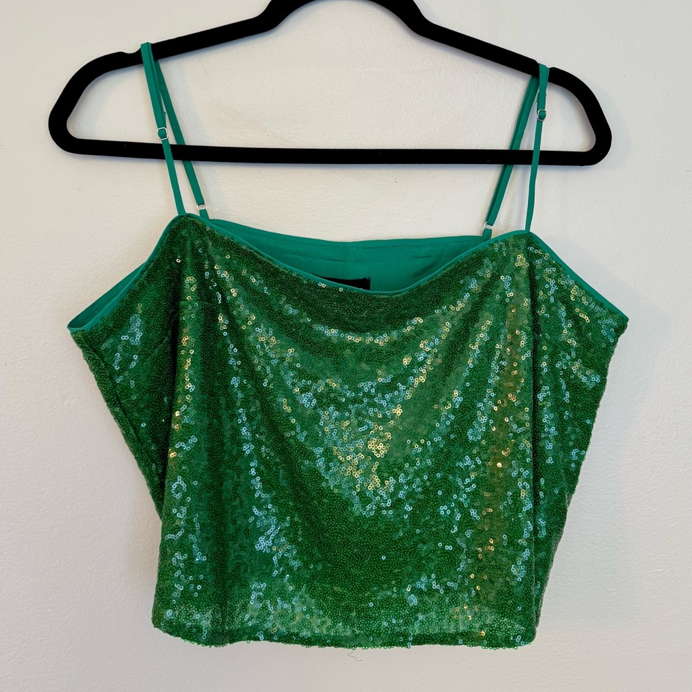 J. Crew Collection Green Sequined Crop Top Size Large